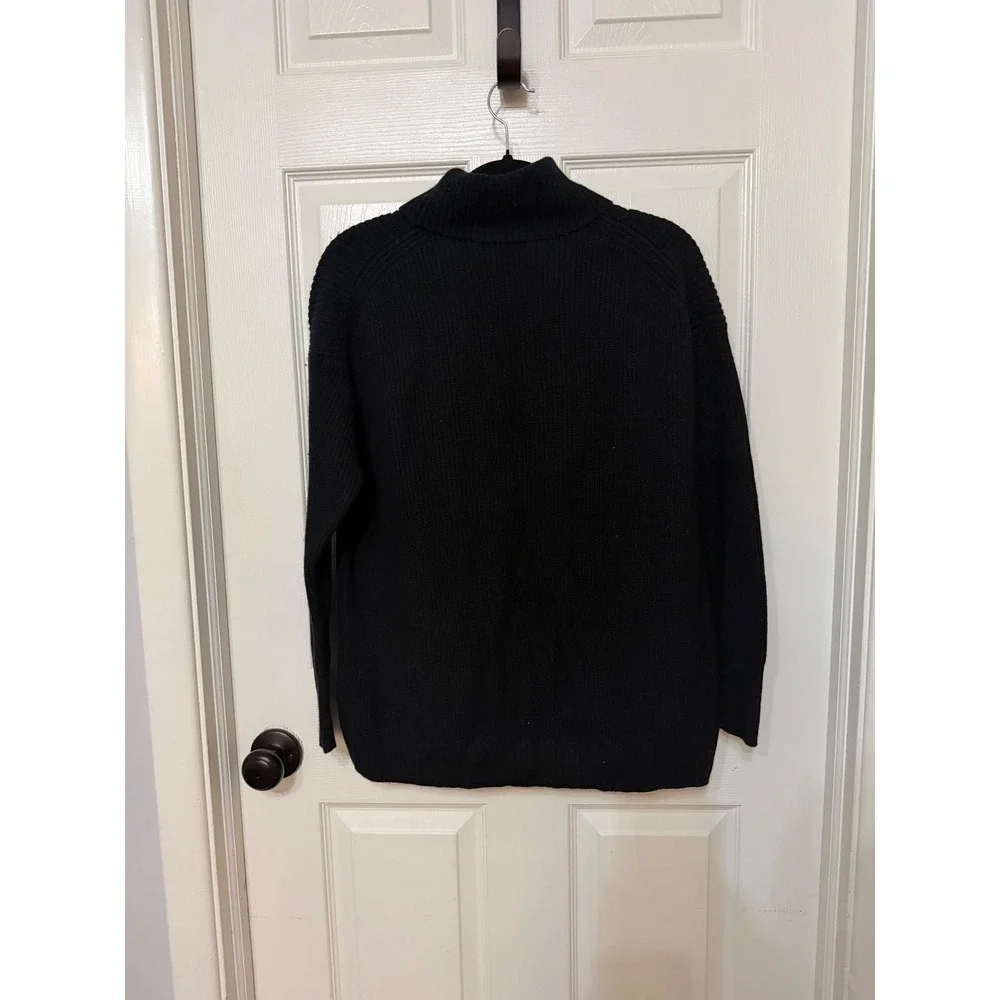 J.Crew Womens Black Cotton Cashmere Ribbed‎ Turtleneck Sweater BB427 Small